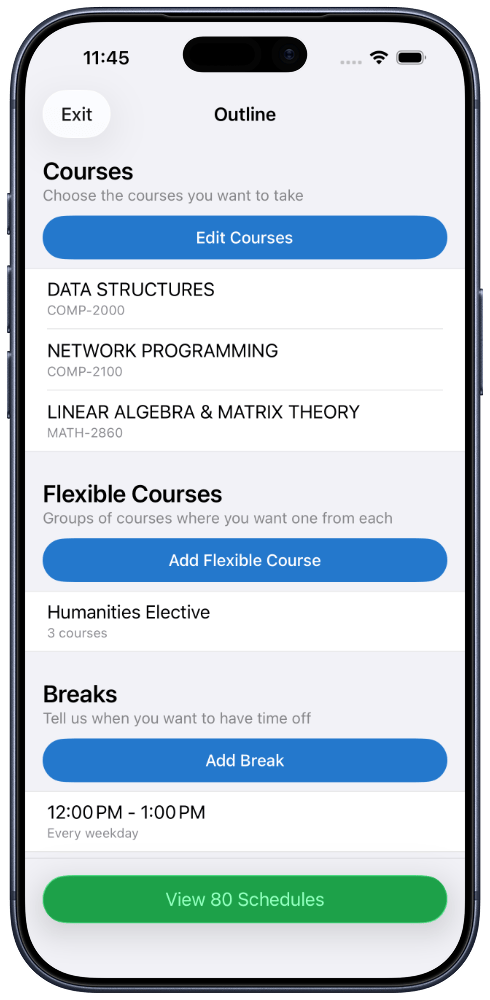 Phone mockup of ScheduleLab app outline