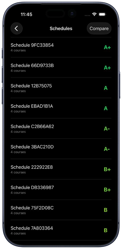 Phone mockup of ScheduleLab app results