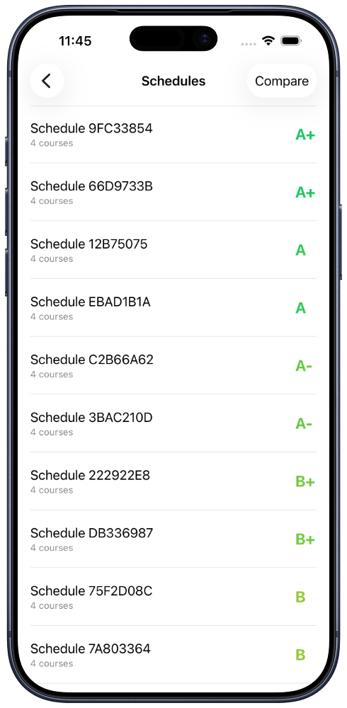Phone mockup of ScheduleLab app results