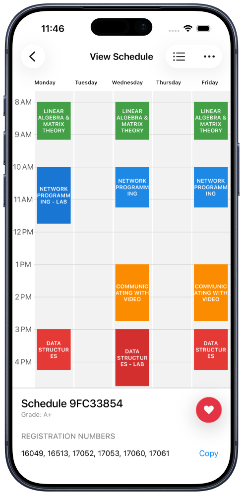 Phone mockup of ScheduleLab app view schedule