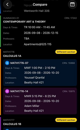 Two schedules compared side by side in detail view
