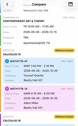 Two schedules compared side by side in detail view