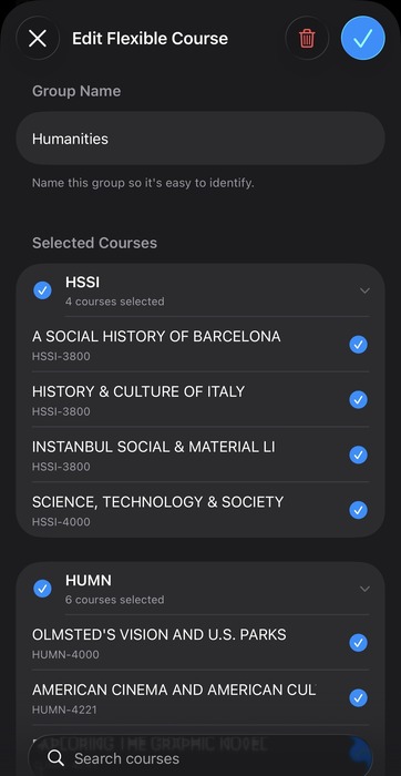 Building a schedule with flexible course pools
