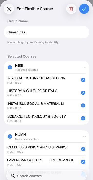 Building a schedule with flexible course pools